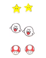 Náušnice Super Mario - 3 páry náušníc (Boo, Superstar a Mushroom)