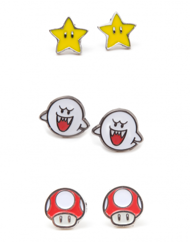 Náušnice Super Mario - 3 páry náušníc (Boo, Superstar a Mushroom)