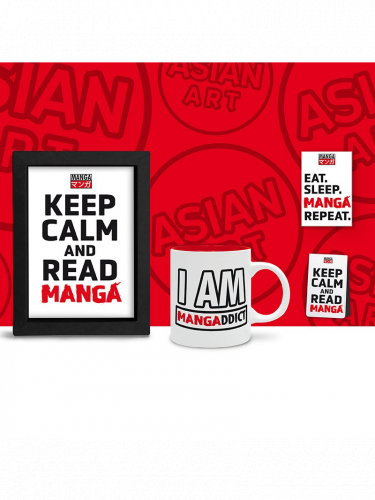 Darčekový set Asian Art - Keep Calm and Read Manga (zarámovaný plagát, hrnček, magnet, magnetická záložka)