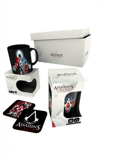 Darčekový set Assassins Creed - hrnček, pohár, podtácky