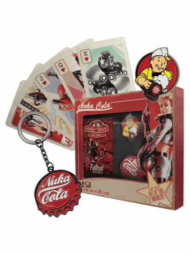 Darčeková sada Fallout - Nuka Cola (hracie karty, kľúčenka, odznak)