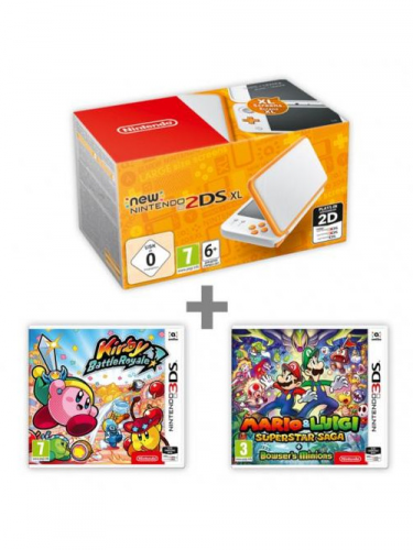 Konzola New Nintendo 2DS XL White & Orange + Kirby:BR + M&L:Superstar Saga (3DS)