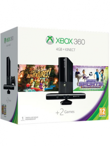 XBOX 360 Slim Stingray - herná konzola (4GB) + ovládač Kinect + Kinect Adventures + Kinect Sports Ultimate (X360)