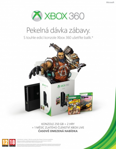 XBOX 360 Slim Stingray - herní konzole (250GB) + Borderlands 2 + Forza Horizon + 1 měsíc Xbox Live GOLD (X360)