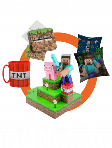 Výhodný set  Minecraft MEGA - Lampička, vankúš, hrnček, hracie karty