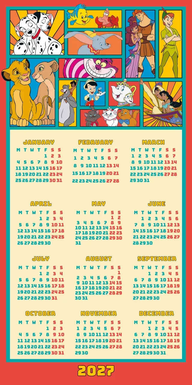 Kalendár Disney Classics - Family Organiser 2027 (+ samolepky) - Disney rozprávky