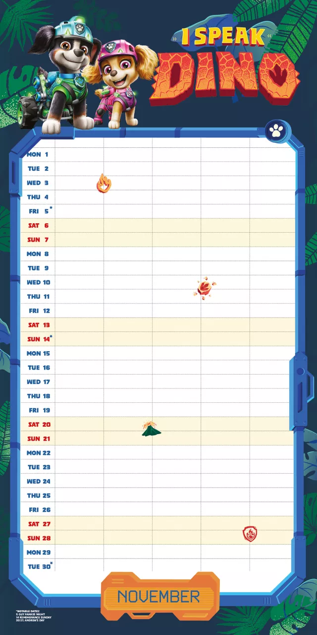 Kalendár Paw Patrol: Dino Movie - Family Organiser 2027 (+ samolepky)