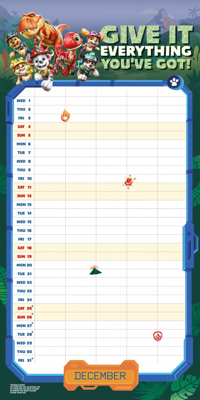 Kalendár Paw Patrol: Dino Movie - Family Organiser 2027 (+ samolepky)