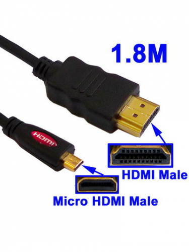 Kábel Micro HDMI na HDMI (dĺžka 1.8 m, pozlátené konektory) (PC)