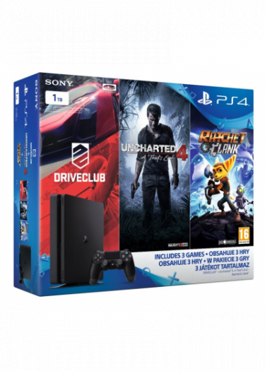 PlayStation 4 Slim - herná konzola (1TB) + Uncharted 4 + Driveclub + Ratchet & Clank (PS4)