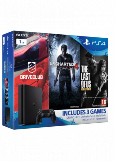 PlayStation 4 Slim - herná konzola (1TB) + Uncharted 4 + Driveclub + The Last of Us (PS4)