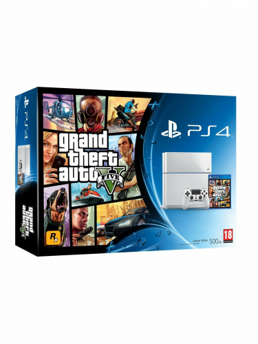 PlayStation 4 - herní konzole (500GB) (ľadovo biela) + GTA V (PS3)