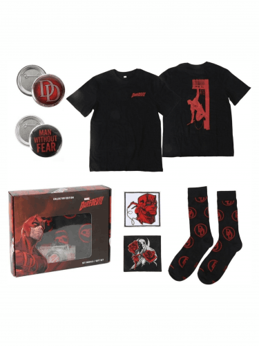 Darčeková sada Marvel - Daredevil (tričko, odznaky, nášivky, ponožky) (veľkosť L)