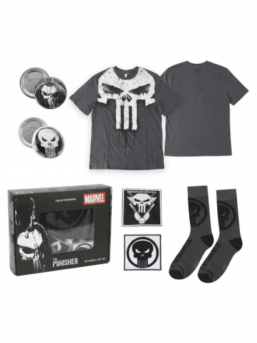 Darčeková sada Marvel - Punisher (tričko, odznaky, nášivky, ponožky) (veľkosť M)
